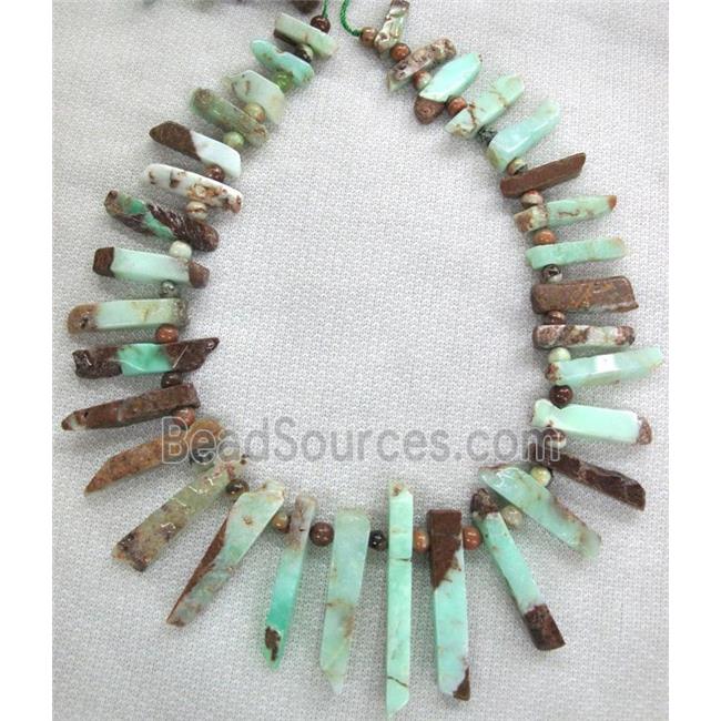 natural Australian chrysoprase bead, stick, freeform