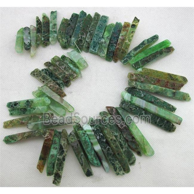 Natural rock agate bead, freeform, green