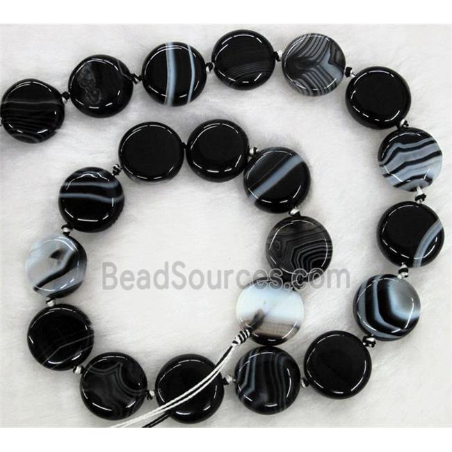 white & black stripe agate stone bead, flat round