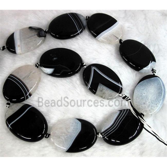 Agate Druzy beads, oval, white black