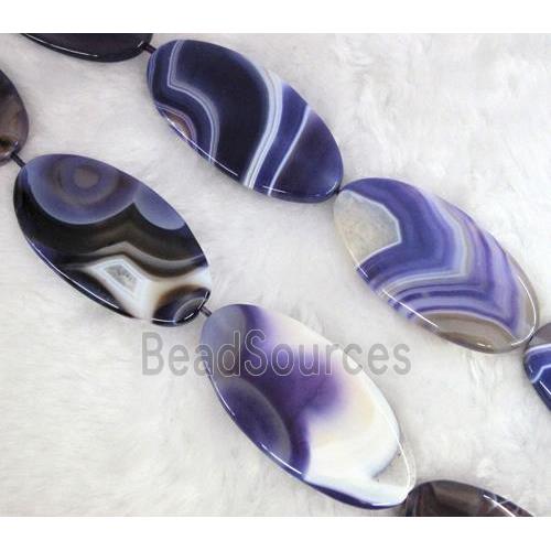 purple agate stone bead, flat-oval