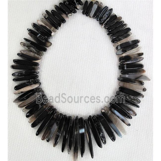 black agate stone bead for necklace, stick, top-drilled