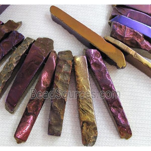 rock agate stone beads, stick, purple electroplated