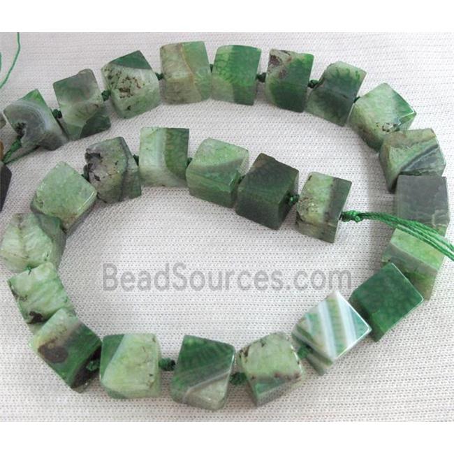 green agate stone bead, cube