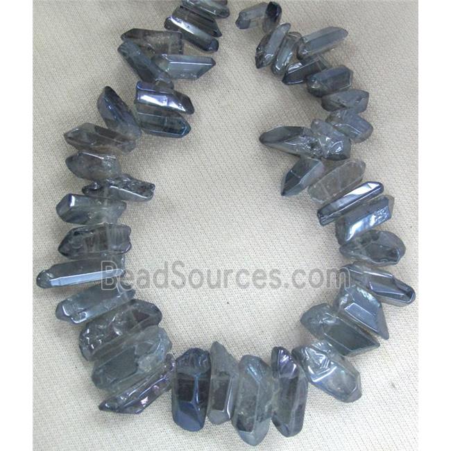 clear quartz bead, stick, freeform, night-blue electroplated