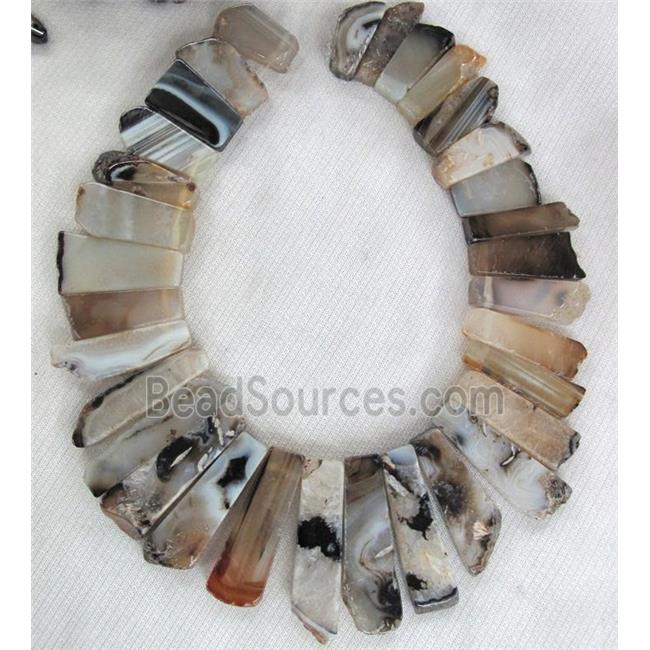 Rock Agate stone bead for necklace, freeform stick, white