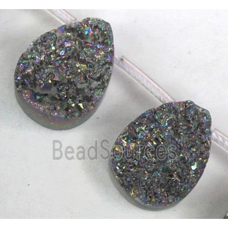 Agate Druzy beads, teardrop, rainbow electroplated