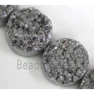 Agate Druzy beads, circle, silver electroplated