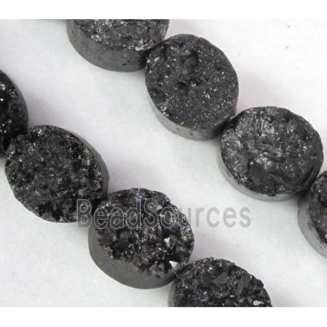 Agate Druzy beads, oval, black electroplated