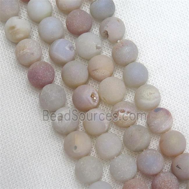 round Agate Druzy Beads, natural color