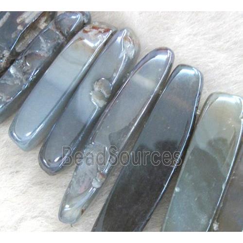 Rock Agate stick beads, polished, seablue electroplated