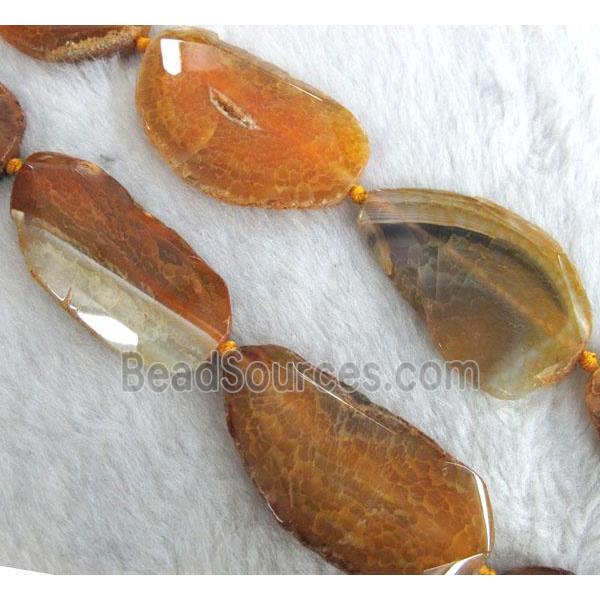 orange agate slab beads, freeform, faceted