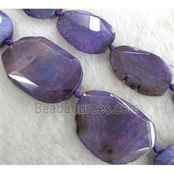 purple agate beads, faceted slice, freeform