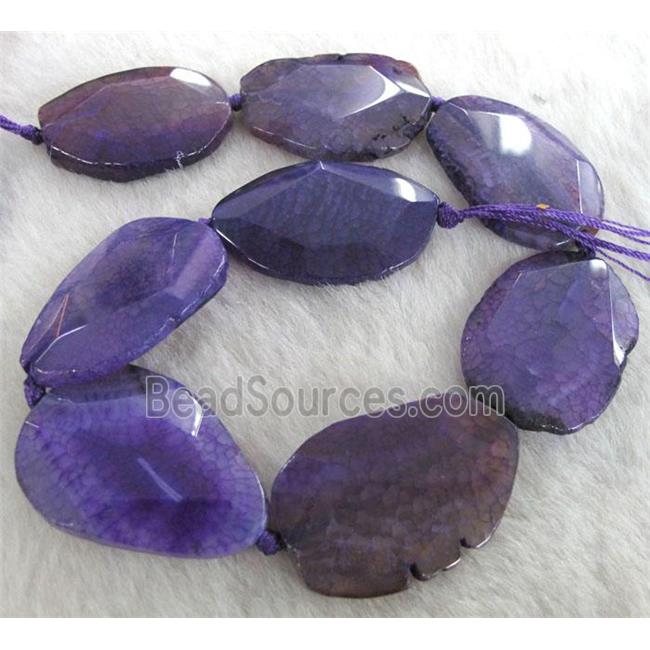 purple agate beads, faceted slice, freeform