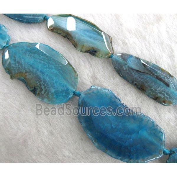 blue agate slice beads, faceted, freeform