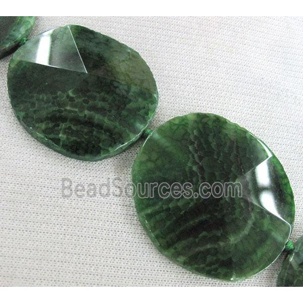 point agate slice beads, green, flat-round