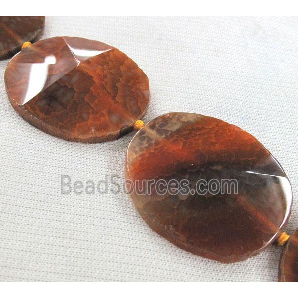 agate slice bead, point, orange, flat-round