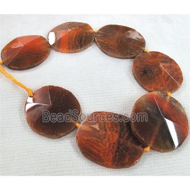 agate slice bead, point, orange, flat-round