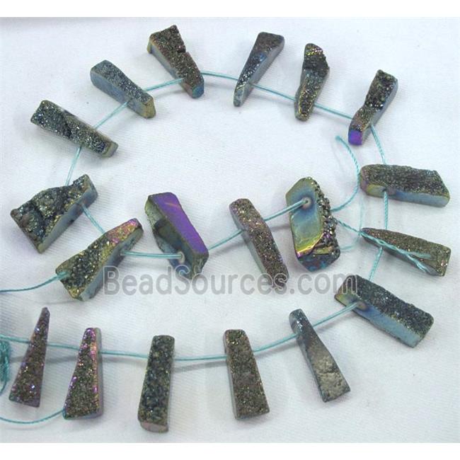 agate druzy beads, freeform stick, rainbow electroplated