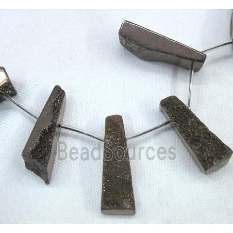 agate druzy beads, freeform stick, coffee electroplated