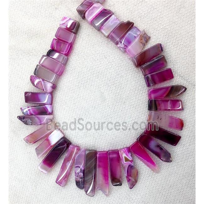 hotpink agate stick beads collar, top drilled