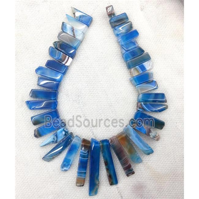 blue agate stick beads collar, top drilled