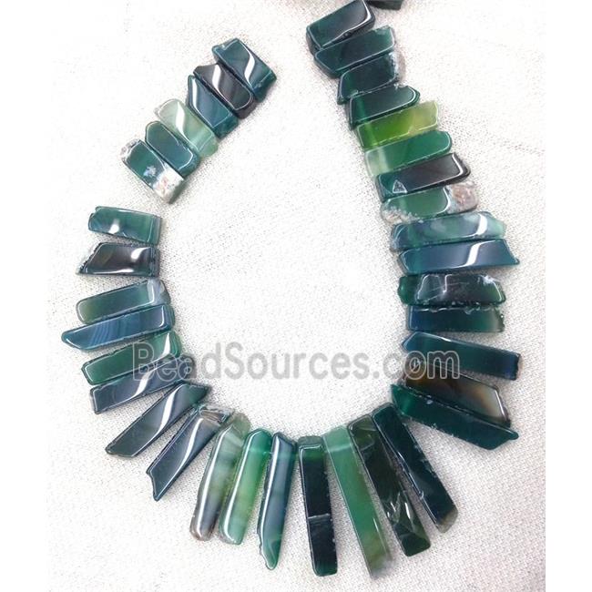 green agate stick bead collar, top drilled