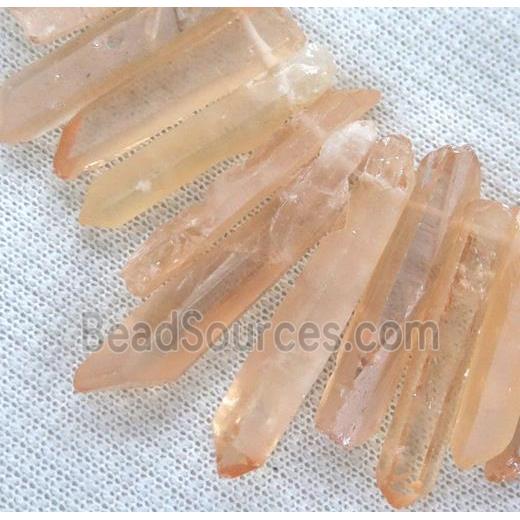 Clear Quartz Bead, stick, lt.pink electroplated