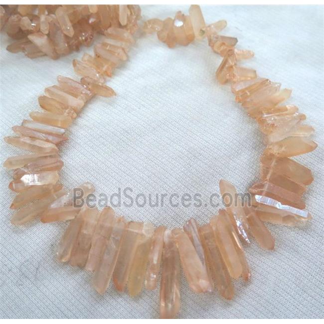 Clear Quartz Bead, stick, lt.pink electroplated