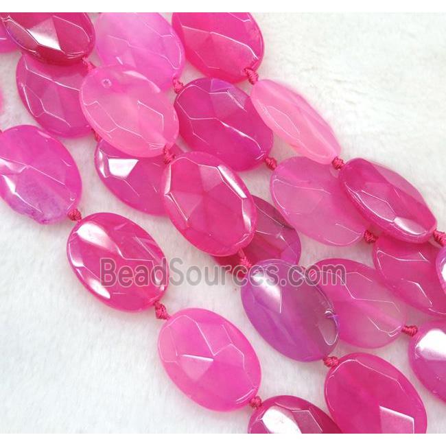 agate beads, faceted oval, hotpink