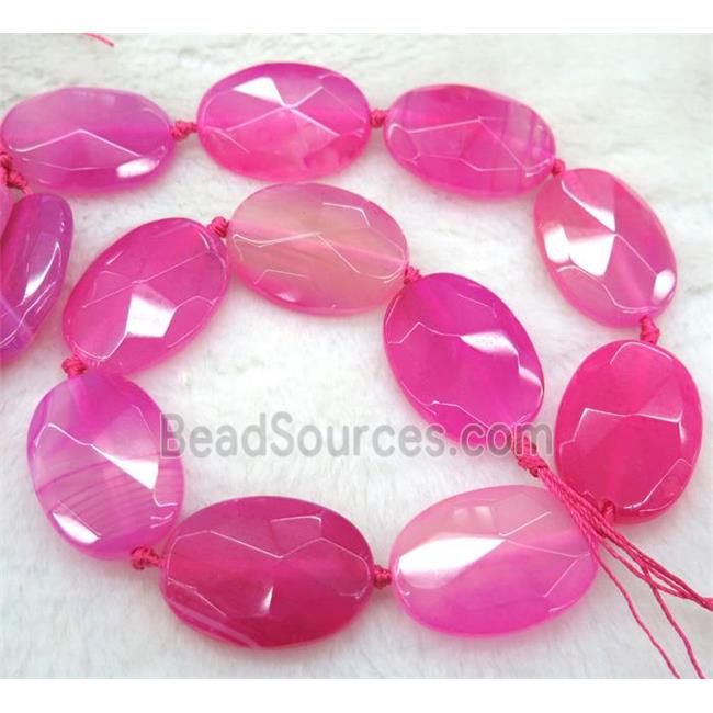 agate beads, faceted oval, hotpink