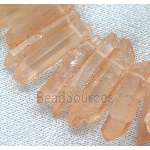 clear quartz stick bead, red