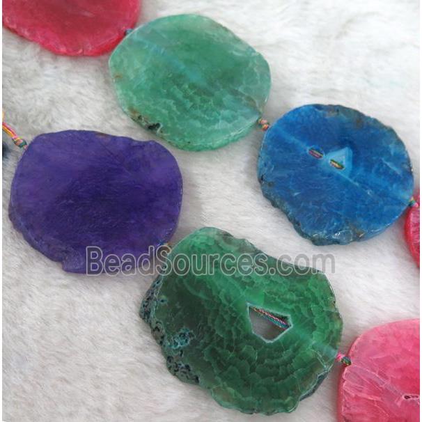 agate beads, flat slab, freeform, mixed color