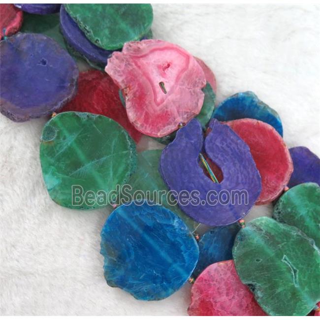 agate beads, flat slab, freeform, mixed color