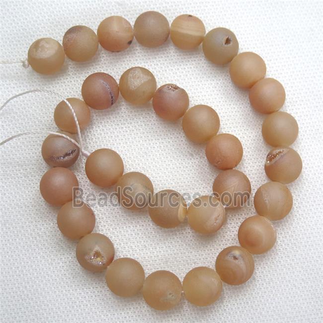 round Agate Druzy Beads, champagne electroplated