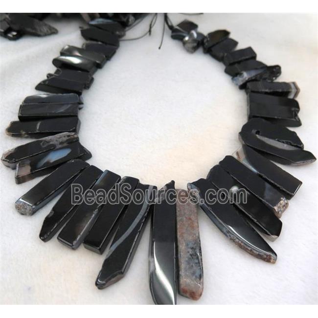 black agate collar beads, stick, top drilled