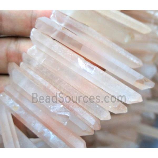 matte clear quartz stick bead, freeform