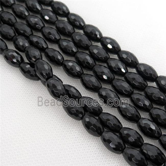 Natural black Agate Onyx Beads, Faceted Rice