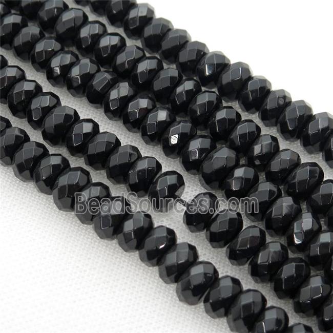 Natural Black Onyx Agate Beads, faceted rondelle