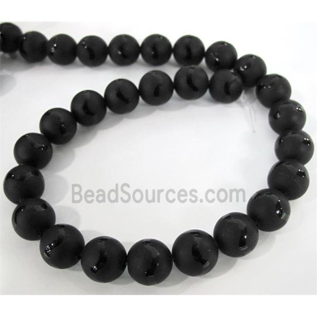 Black Onyx Agate Beads Matte Round Wave