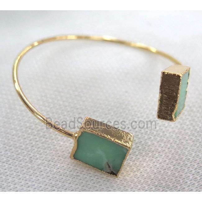 green Australian Chrysoprase Bangle, copper, gold plated