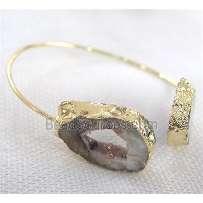 druzy agate bangle, copper, gold plated