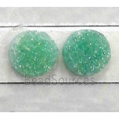 druzy quartz cabochon, flat-round, green