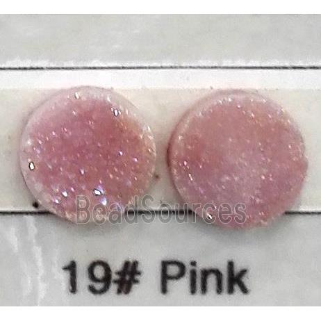 druzy quartz cabochon, flat-round, pink