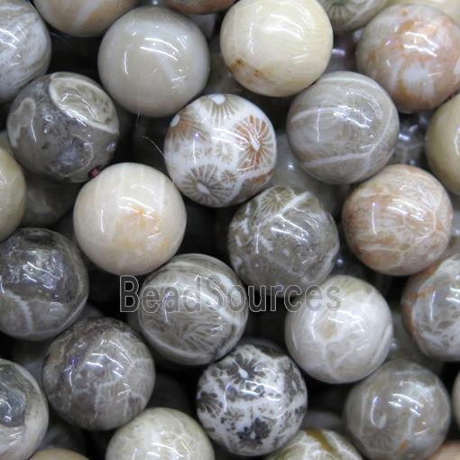 Fossil Coral Beads, chrysanthemum, round