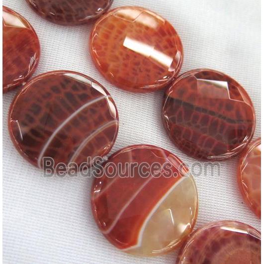 ruby fire agate bead, faceted flat-round