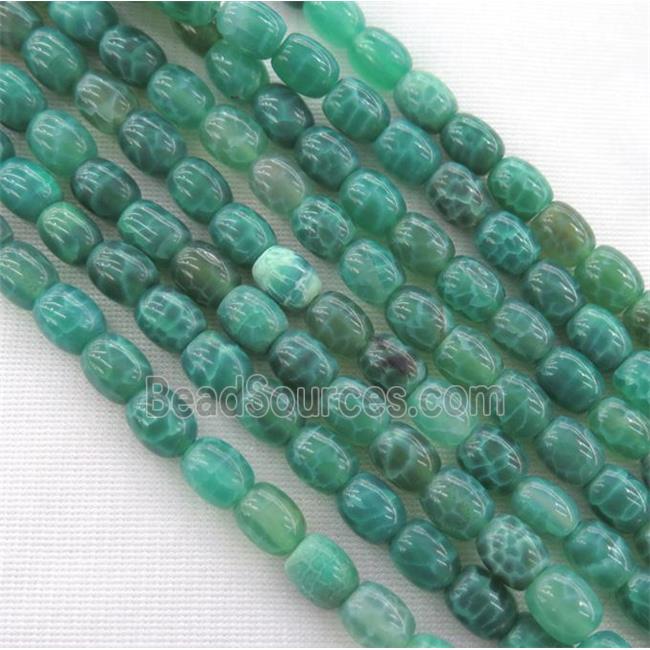 peacock green Fire Agate Bead, barrel