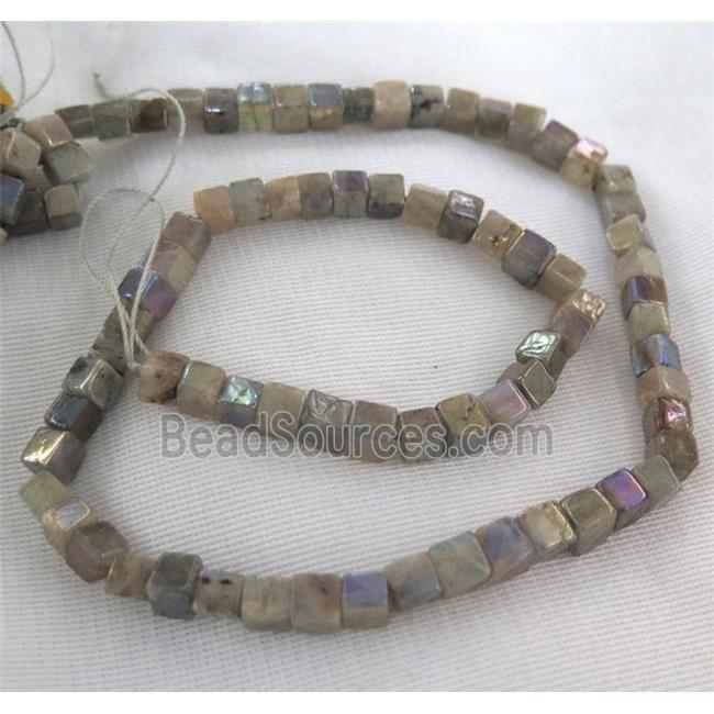 Labradorite Stone bead, cube, AB color