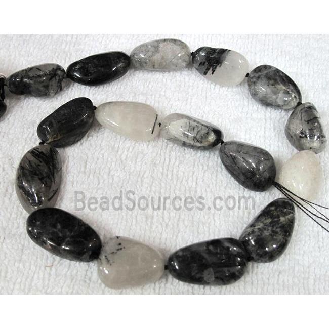 black rutilated quartz bead, freeform