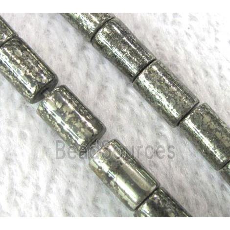 natural Pyrite Beads, round tube